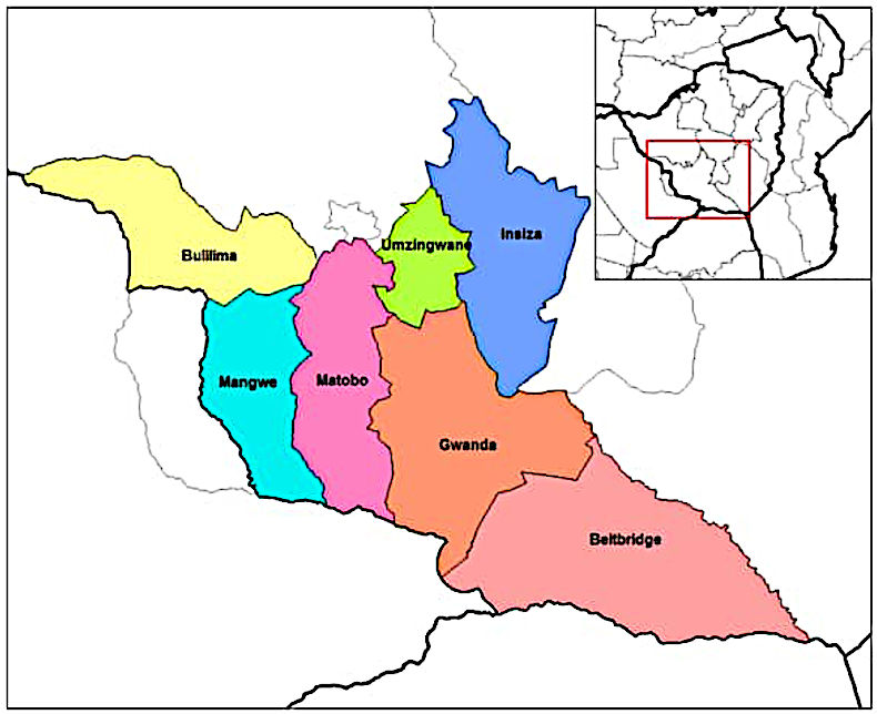 Bulilima District (in yellow), within the whole of Matabeleland South Province